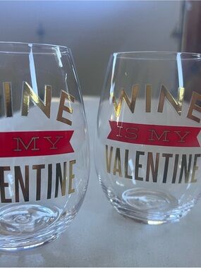 Wine Is My Valentine Stemless Wine Glasses - Gold & Red